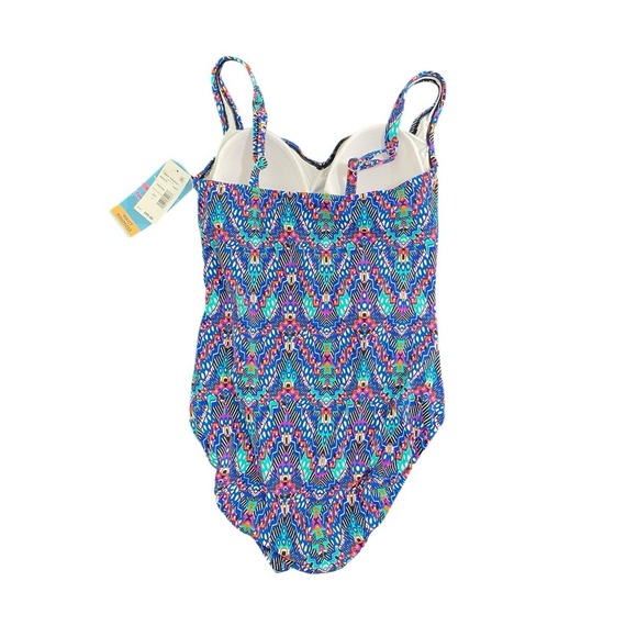 Swim Solutions Tummy Control Shirred Blue One Piece Swimsuit Size 10 Padded NWT - Picture 3 of 4